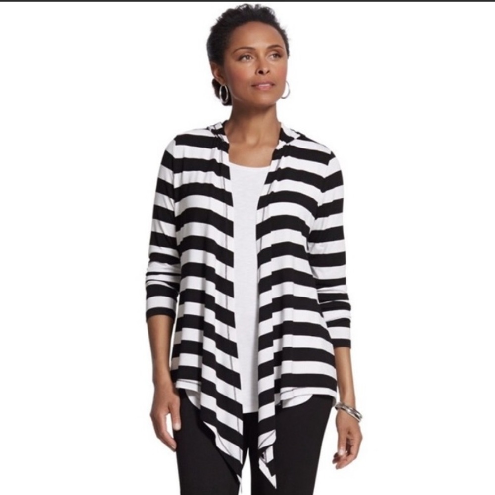 Rue21 Open Front Cardigan in Grey and White Stripes